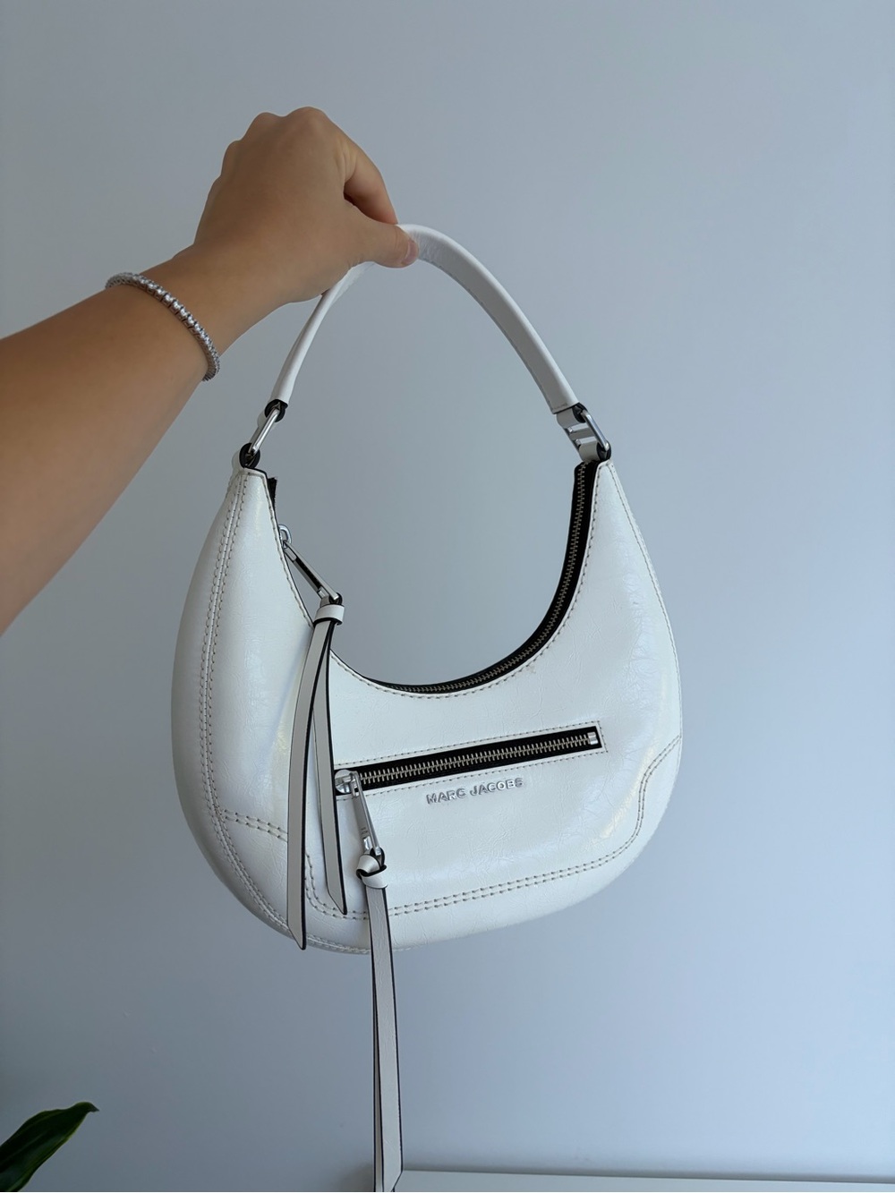 Marc Jacobs White Patent Crescent Hobo Shoulder Bag